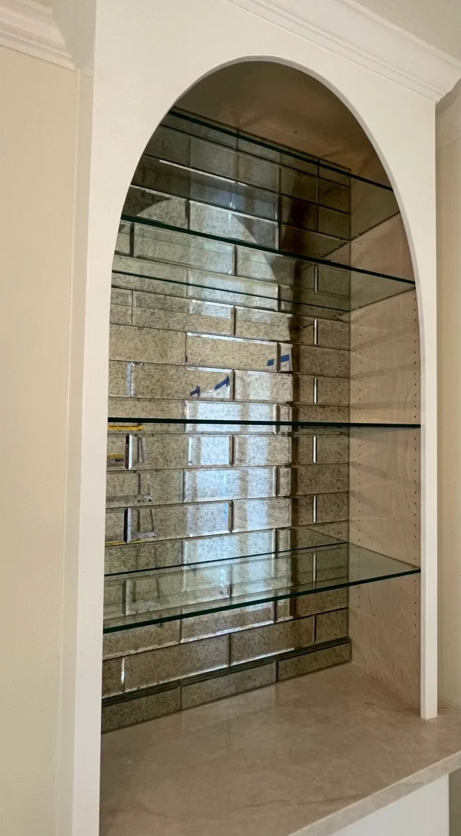 Wet bar with custom glass top